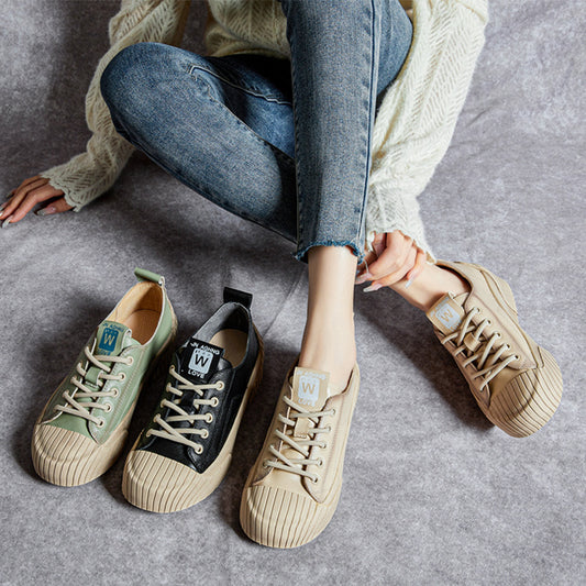 Women's Soft Bottom Shoes Skateboard Shoes All-Match Platform Lace-up