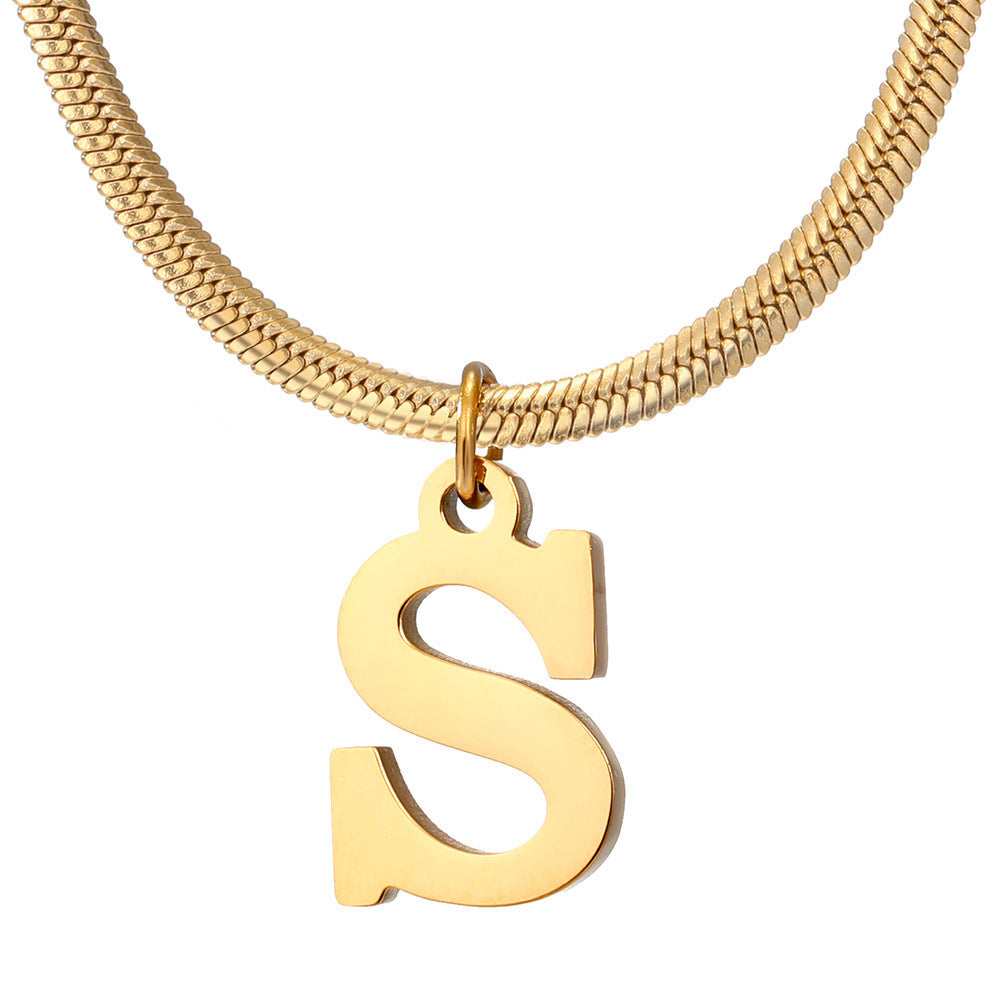 Chains Minimalist A-Z Letter Pendant Necklace For Women Stainless Steel Gold Color Snake Chains Jewelry Birthday Gift