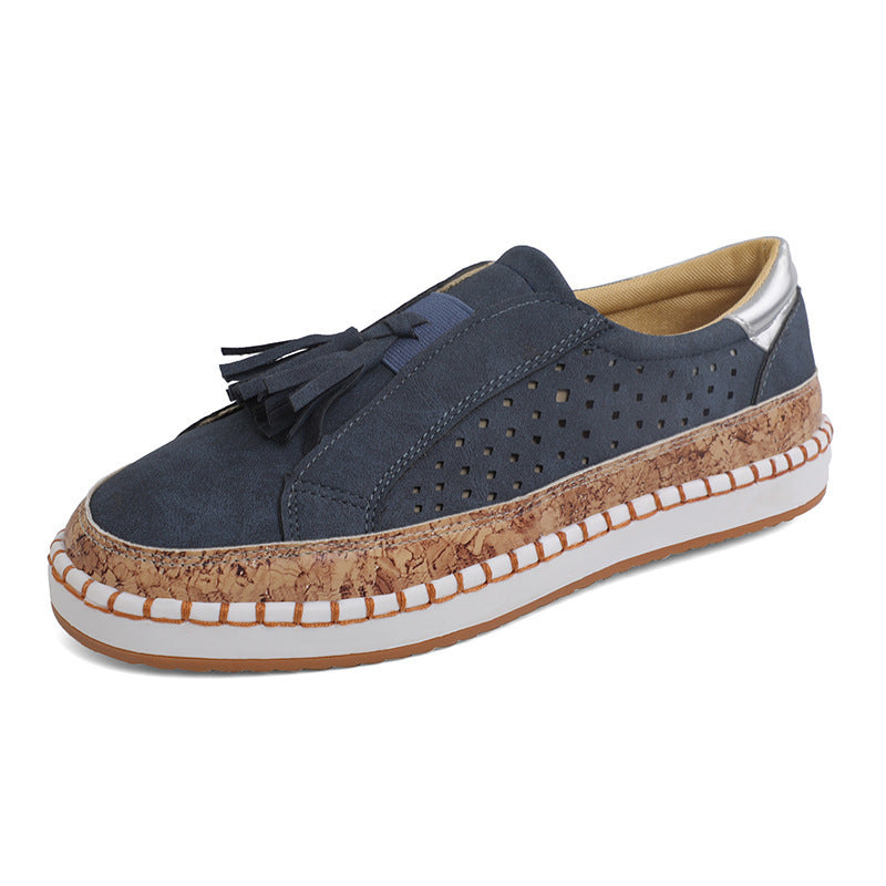 Casual Shoes Female Color Matching Tassel Plus Size Round Head Flat Casual Shoes Female