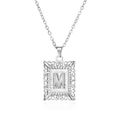 Stainless Steel 26 Letters Titanium Steel Square Pendant - sumet.shop