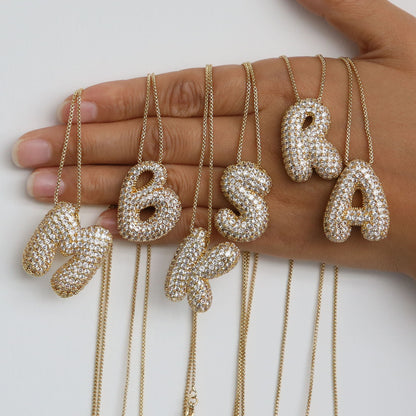 Bubble Initial Diamond Necklace