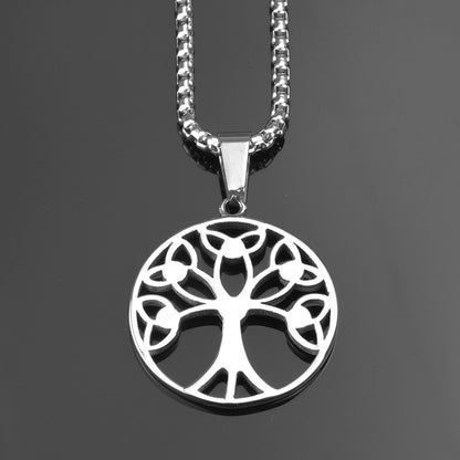 Titanium Steel Men's Tree Of Life Pendant Stainless Steel Necklace