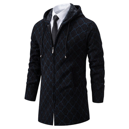 Jacket Men's Mid-length Sweater Fashion Casual Hooded Coat