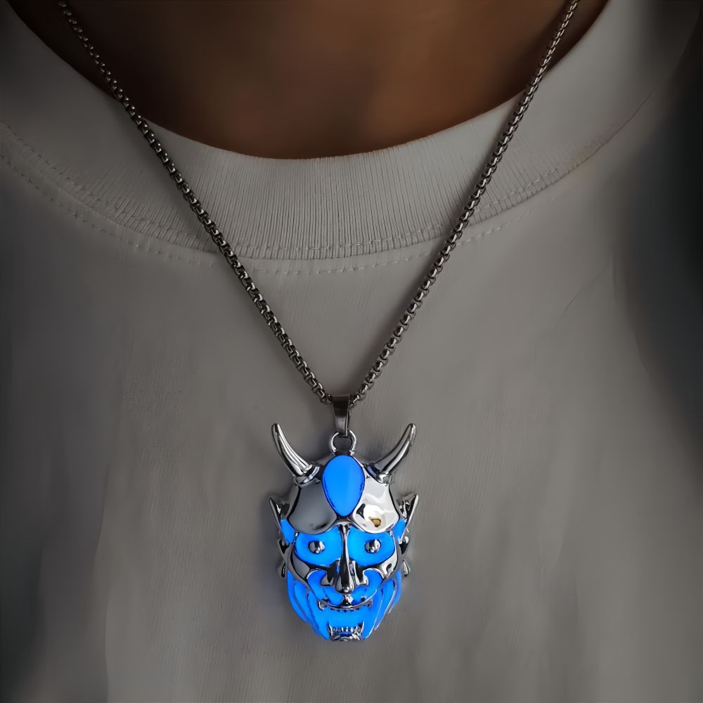 Halloween Necklace Men's Ghost Mask Luminous Pendant Titanium Steel Necklace Halloween Necklace
