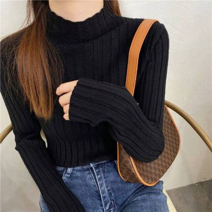 Women's Half High Collar White Knitting Top