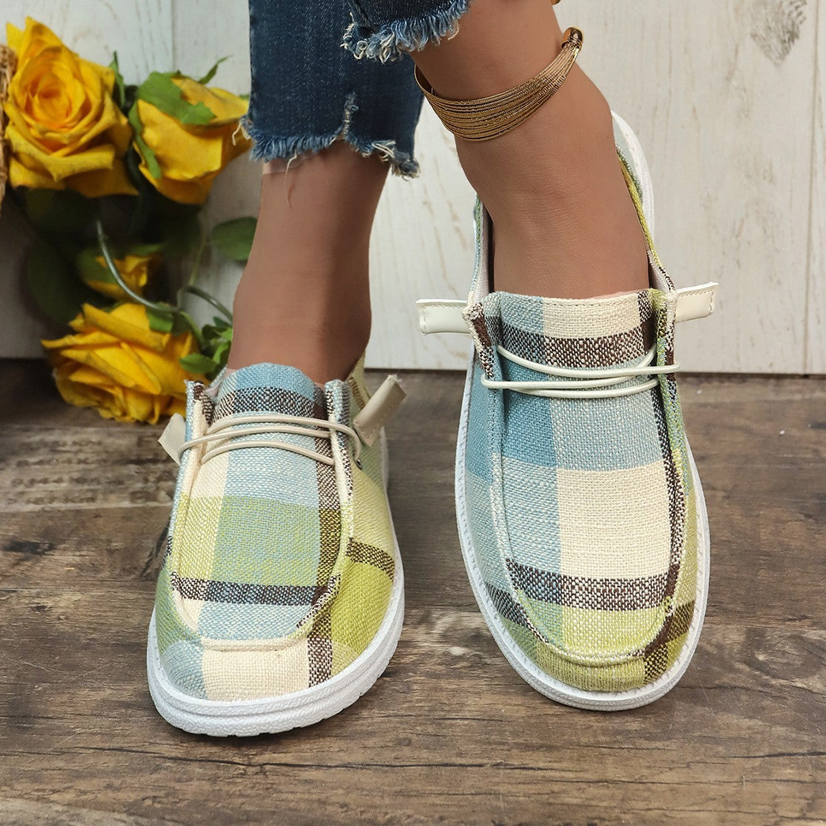 Comfortable Flat shoes New Plaid Canvas Comfortable Flat