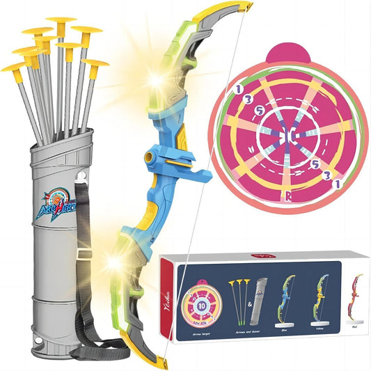 DE Bow & Arrow Toy Set, LED-lit Archery Toy,10 Suction Cup Arrows, Targets, Arrows Holders