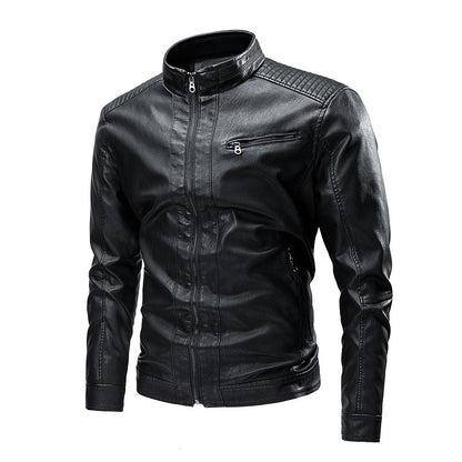 Leather Jacket Coat Spring And Autumn Cross-border Casual Men's Leather Clothing Stitching Motorcycle Retro Fashion Leather Jacket Coat