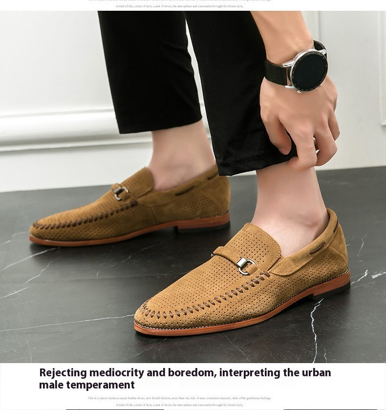 Breathable Slip Shoes Punching Breathable Slip On Leather Shoes British