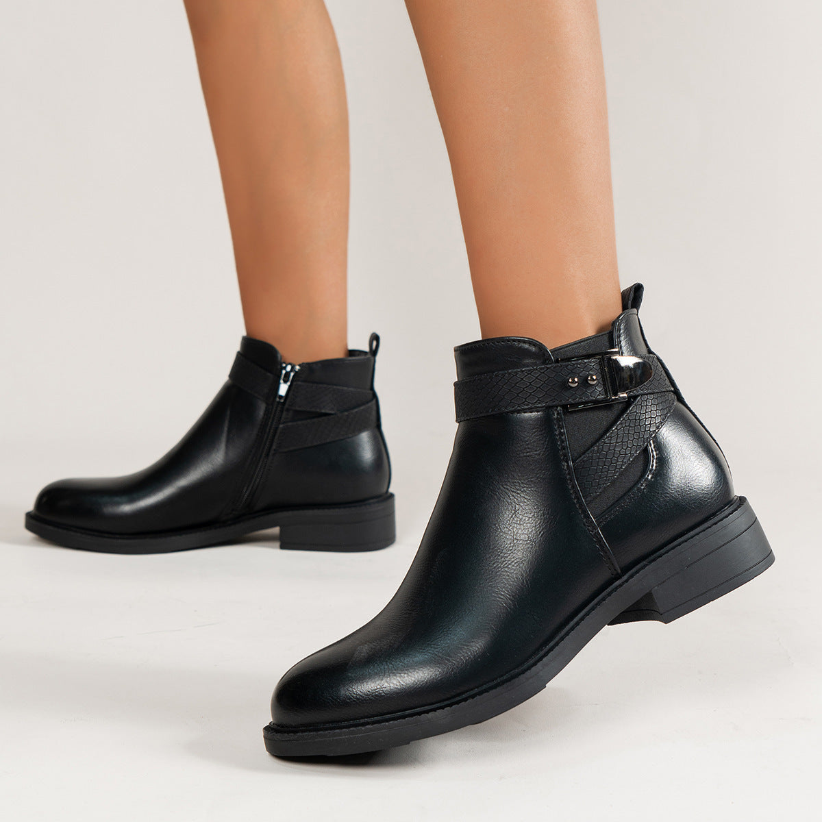 Ankle Boots  Chelsea Boots Women Black Ankle Boots Side Zipper Buckle Shoes