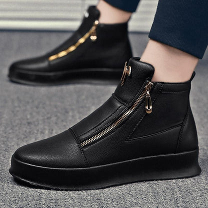 White Leather Boots Wedding Photography White Leather Boots Personality Metal Men's Shoes Double Zipper Fashion Brand Sports Casual Borad Shoes