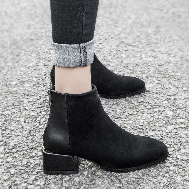 Chelsea Boot Women's Shoes Retro Square Heel Pointed Toe Ankle Boots Fashion Versatile Chelsea Boot Women's Shoes