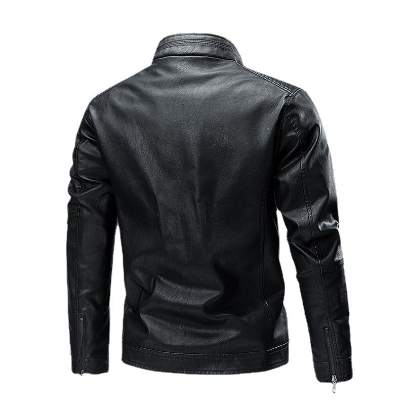 Leather Jacket Coat Spring And Autumn Cross-border Casual Men's Leather Clothing Stitching Motorcycle Retro Fashion Leather Jacket Coat