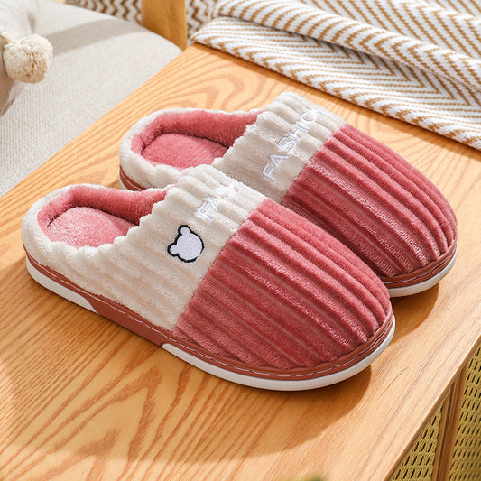 Winter Slippers Bear Embroidery Slippers Home Couple Winter Shoes