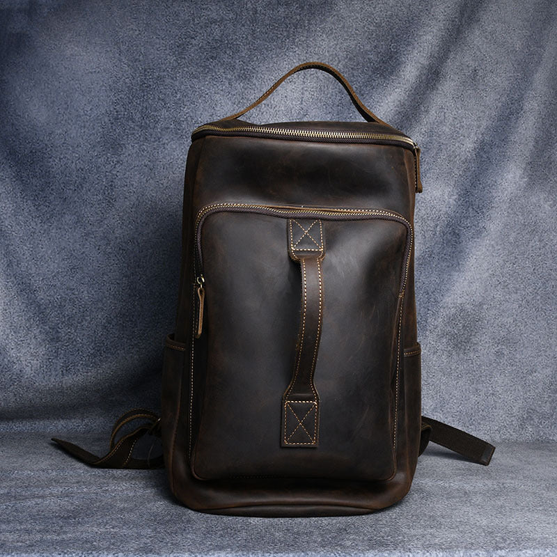 Hiking Backpack Vintage Crazy Horse Leather Hand-carrying Backpack Travel Leather Hiking Backpack