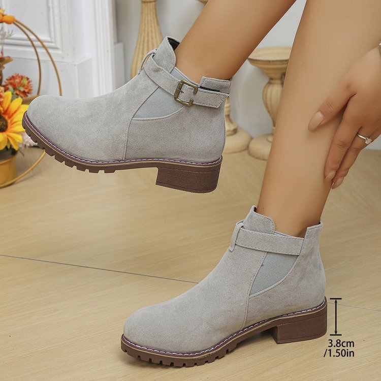 Chunky Heel Boots Suede Elastic Band Martin Boots