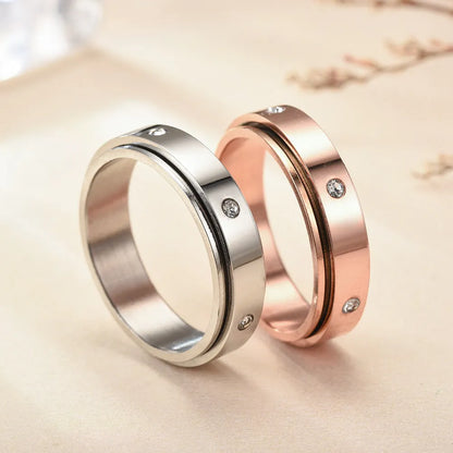 Titanium Diamond Ring Steel Rotatable Couple Diamond Ring