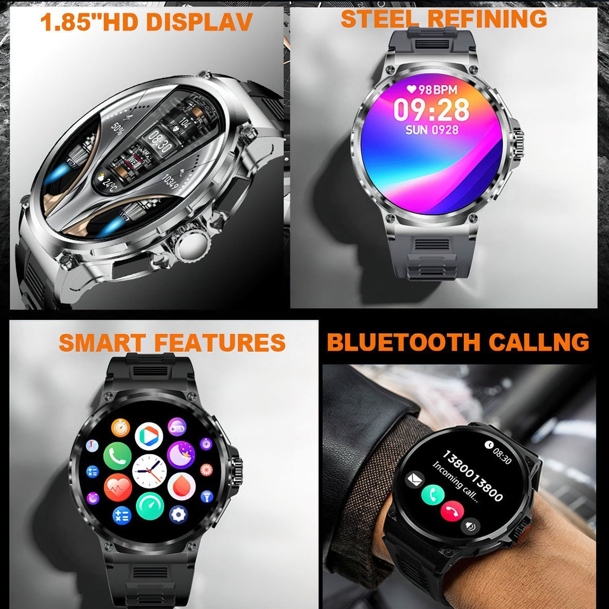 HD Large Screen Smart Watch Bluetooth Calling Heart Rate Blood Oxygen Monitoring - sumet.shop