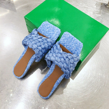 Women's Woven Flat-bottomed Sandals And Slippers