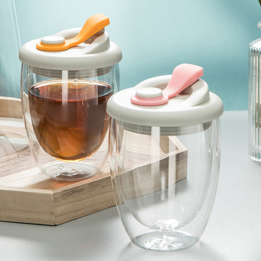 Double-layer Glass Water Cup With Lid