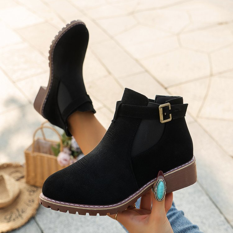 Chunky Heel Boots Suede Elastic Band Martin Boots