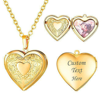 Women's Pattern Heart-shaped Photo Box Pendant Necklace