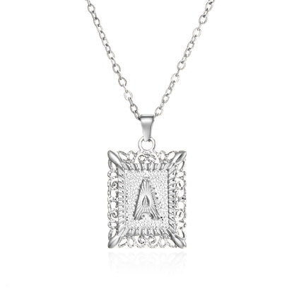 Stainless Steel 26 Letters Titanium Steel Square Pendant - sumet.shop
