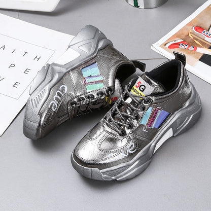 Platform Sneakers Tendon Sole Women's Shoes Patent Leather Platform Single Shoes Platform Sneakers