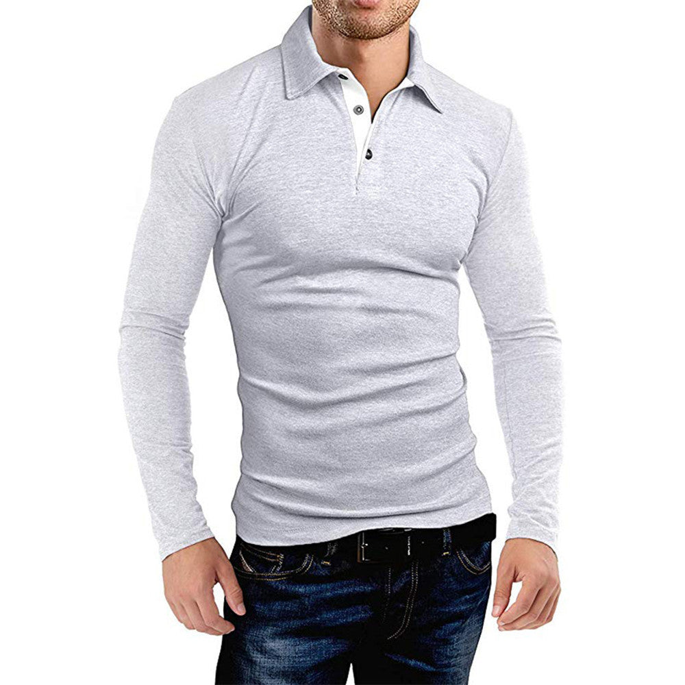 T-shirt Men Men's Long-sleeved Solid Color Lapel T-shirt Men