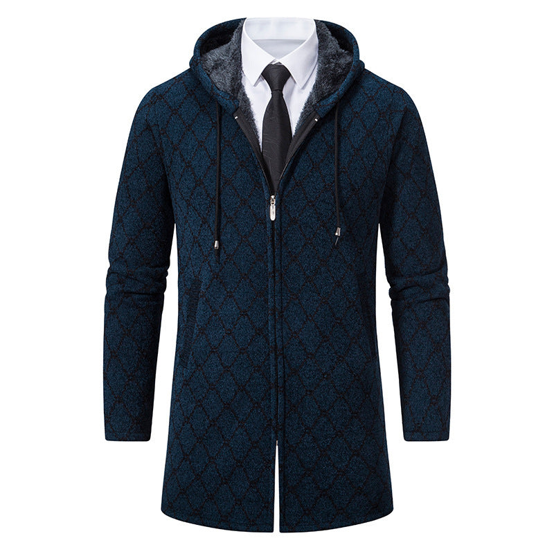 Jacket Men's Mid-length Sweater Fashion Casual Hooded Coat