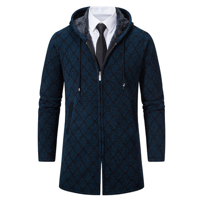 Jacket Men's Mid-length Sweater Fashion Casual Hooded Coat