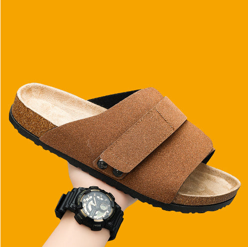 Double-breasted Cork Suede Sandals - sumet.shop