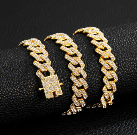Gold Plated Iced Out Chain for Men and Women Cuban Chain Necklace - sumet.shop