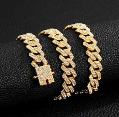 Gold Plated Iced Out Chain for Men and Women Cuban Chain Necklace - sumet.shop