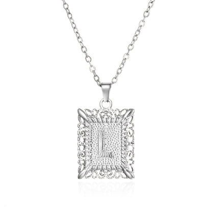 Stainless Steel 26 Letters Titanium Steel Square Pendant - sumet.shop