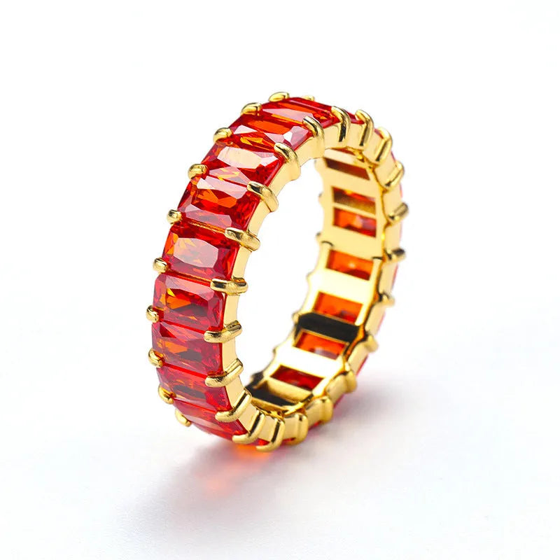 Titanium Steel Ring Niche Colorful Multi-color Zircon Titanium Steel Ring