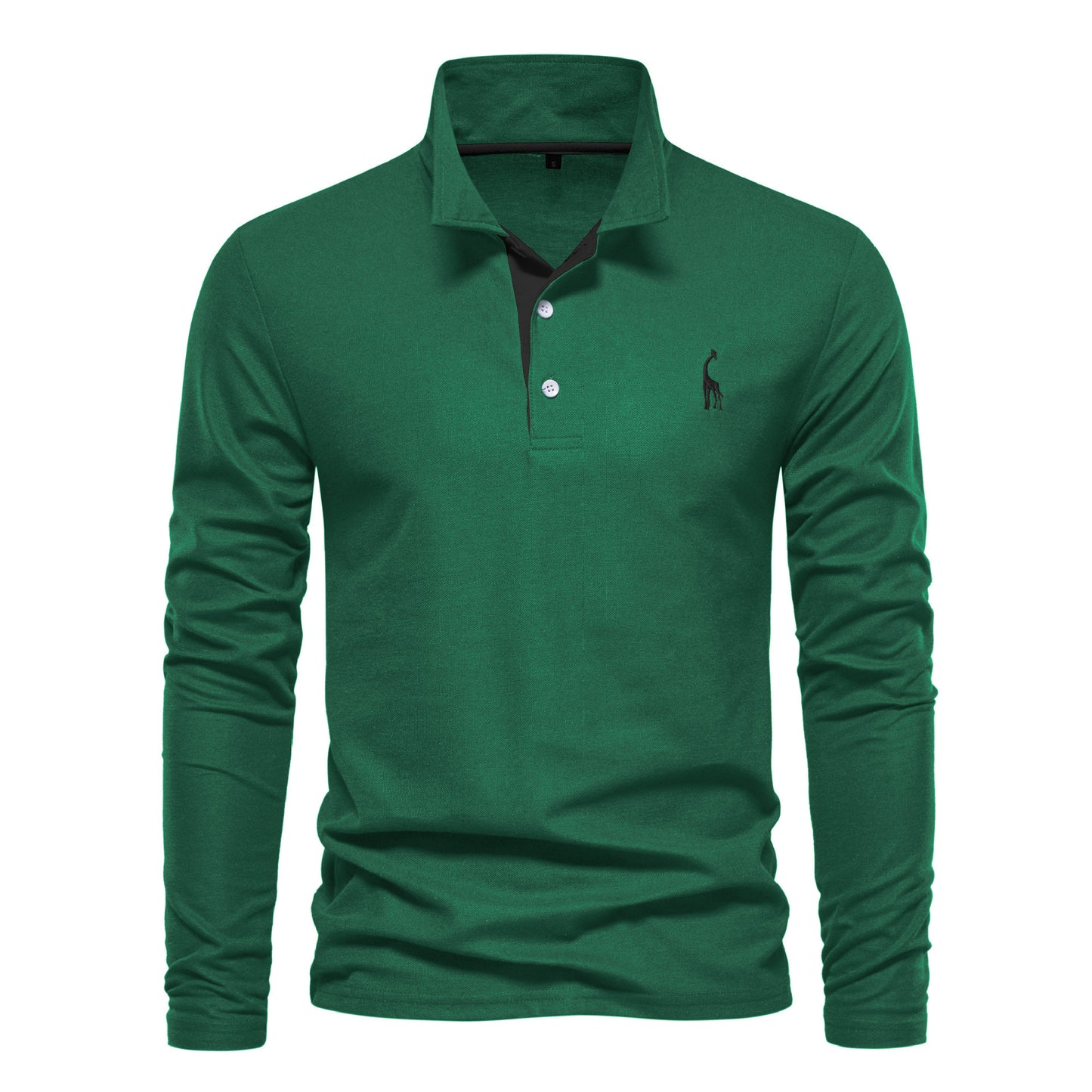 Long Sleeve Polo Collar  shirt Men's Fashion Casual Polo Collar Deer Embroidered Long Sleeve