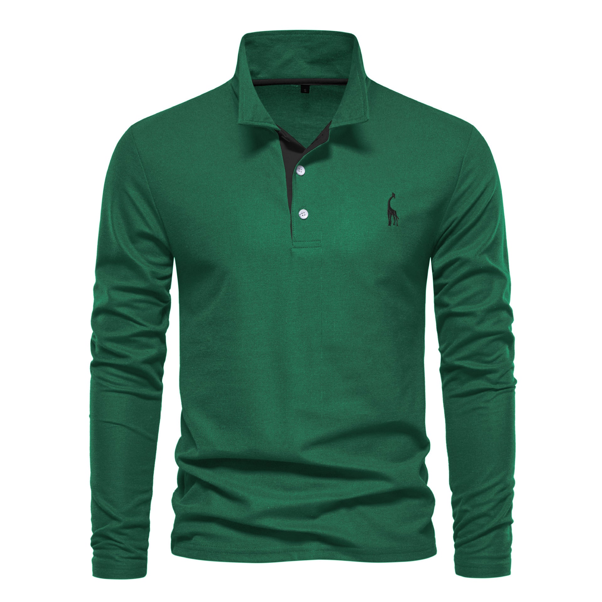 Long Sleeve Polo Collar  shirt Men's Fashion Casual Polo Collar Deer Embroidered Long Sleeve