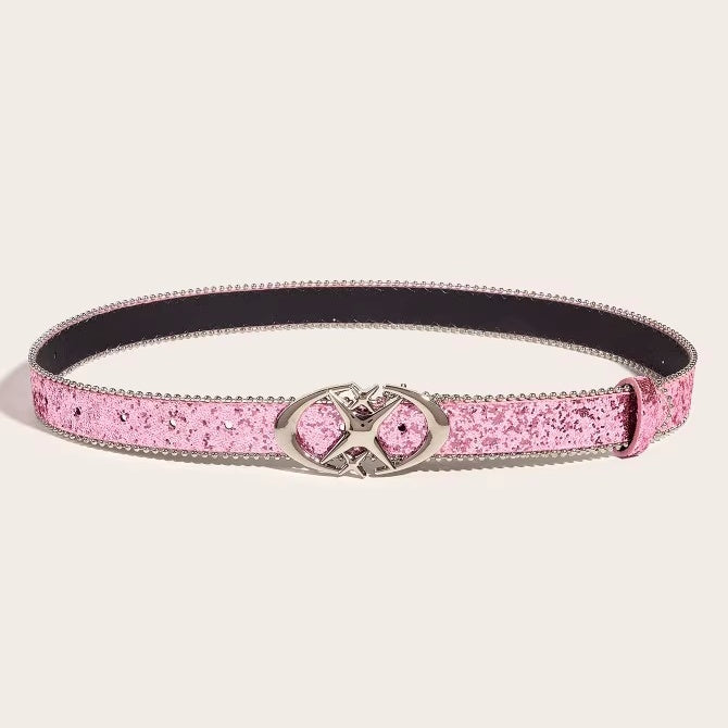 Women's Silver Belt With Sequin Buckle Belt - sumet.shop