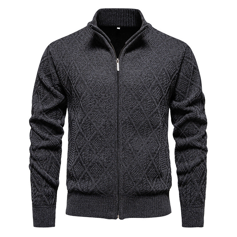 Sweater Coat Fall Winter Men Fleece-lined Casual Zipper