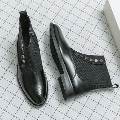 Casual Men's Leather Shoes Cloth Stitching High Top Wild British Martin Casual Men's Leather Shoes
