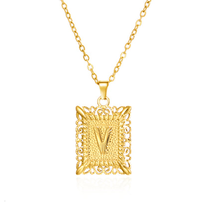 Stainless Steel 26 Letters Titanium Steel Square Pendant - sumet.shop