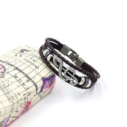 Men's Ornament Vintage Beaded Weave Alloy Musical Note Bracelet - sumet.shop