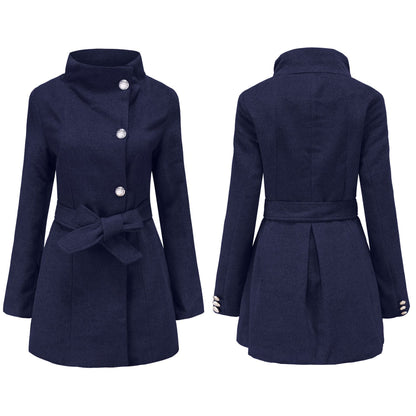Women's Long Slim Fit Long Sleeve Woolen Coat