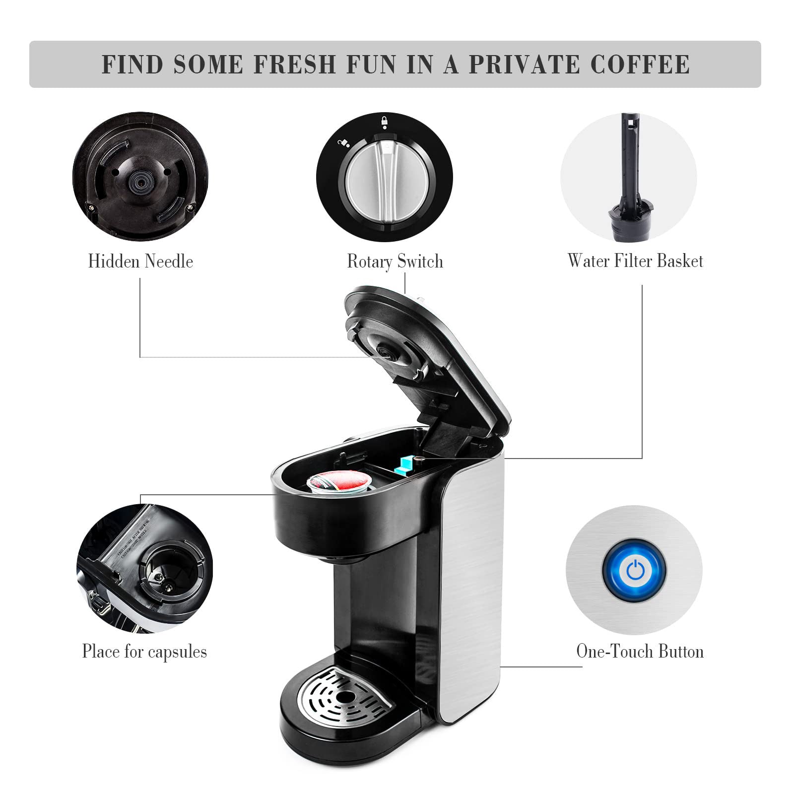 Coffee Maker  Classic Metal Single Serve Coffee Maker With One Button Operation And Auto Shut-Off For 355.0 Milliliter Capacity