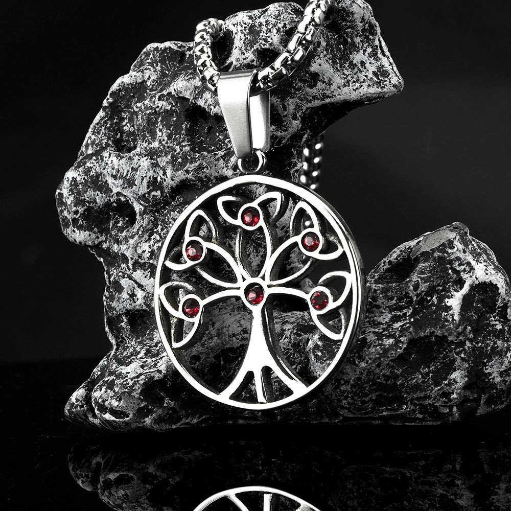 Titanium Steel Men's Tree Of Life Pendant Stainless Steel Necklace