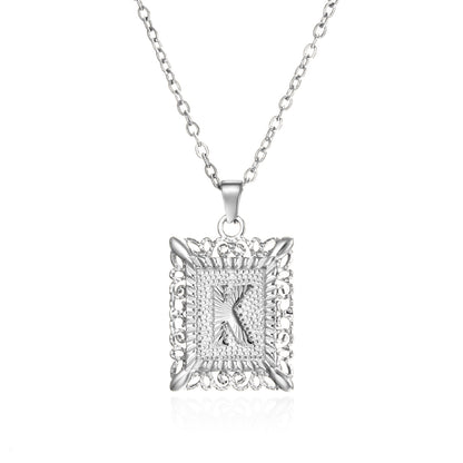 Stainless Steel 26 Letters Titanium Steel Square Pendant - sumet.shop