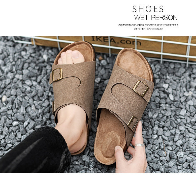 Double-breasted Cork Suede Sandals - sumet.shop