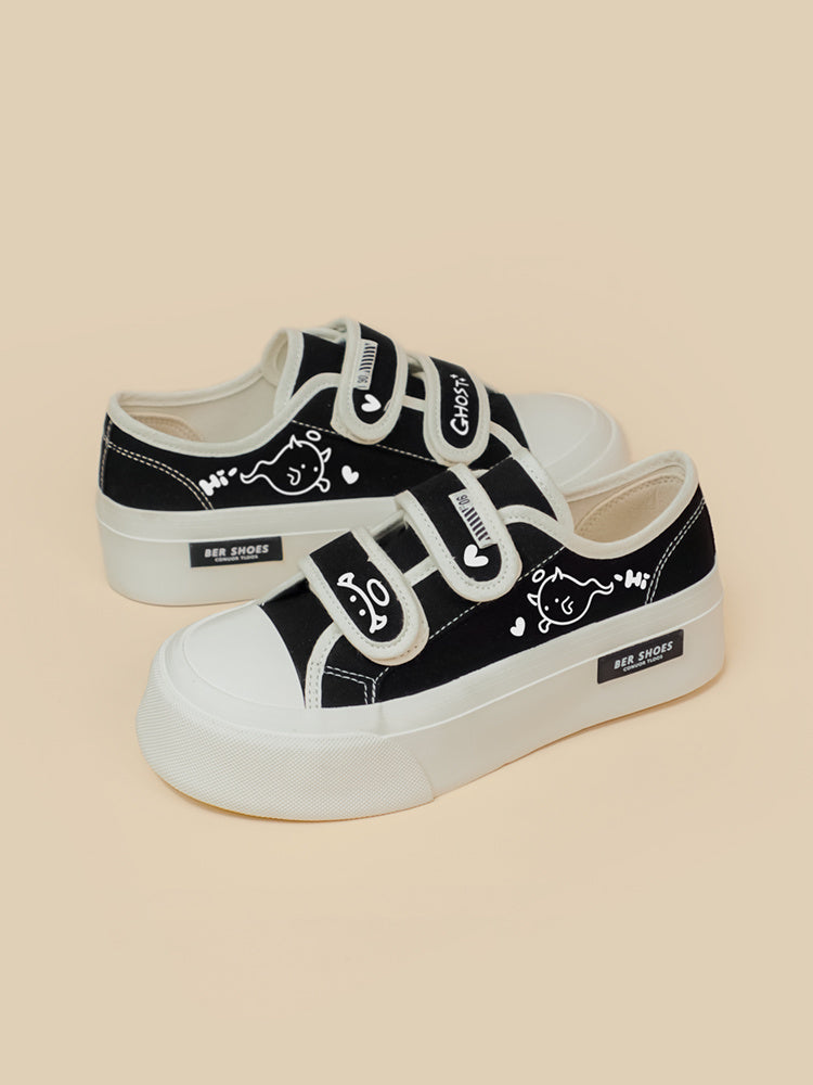 Canvas Shoes Women's Thick-soled Printed Casual Velcro Canvas Shoes