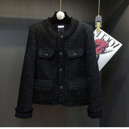 French-style Chic Tweed Top With Long Sleeves